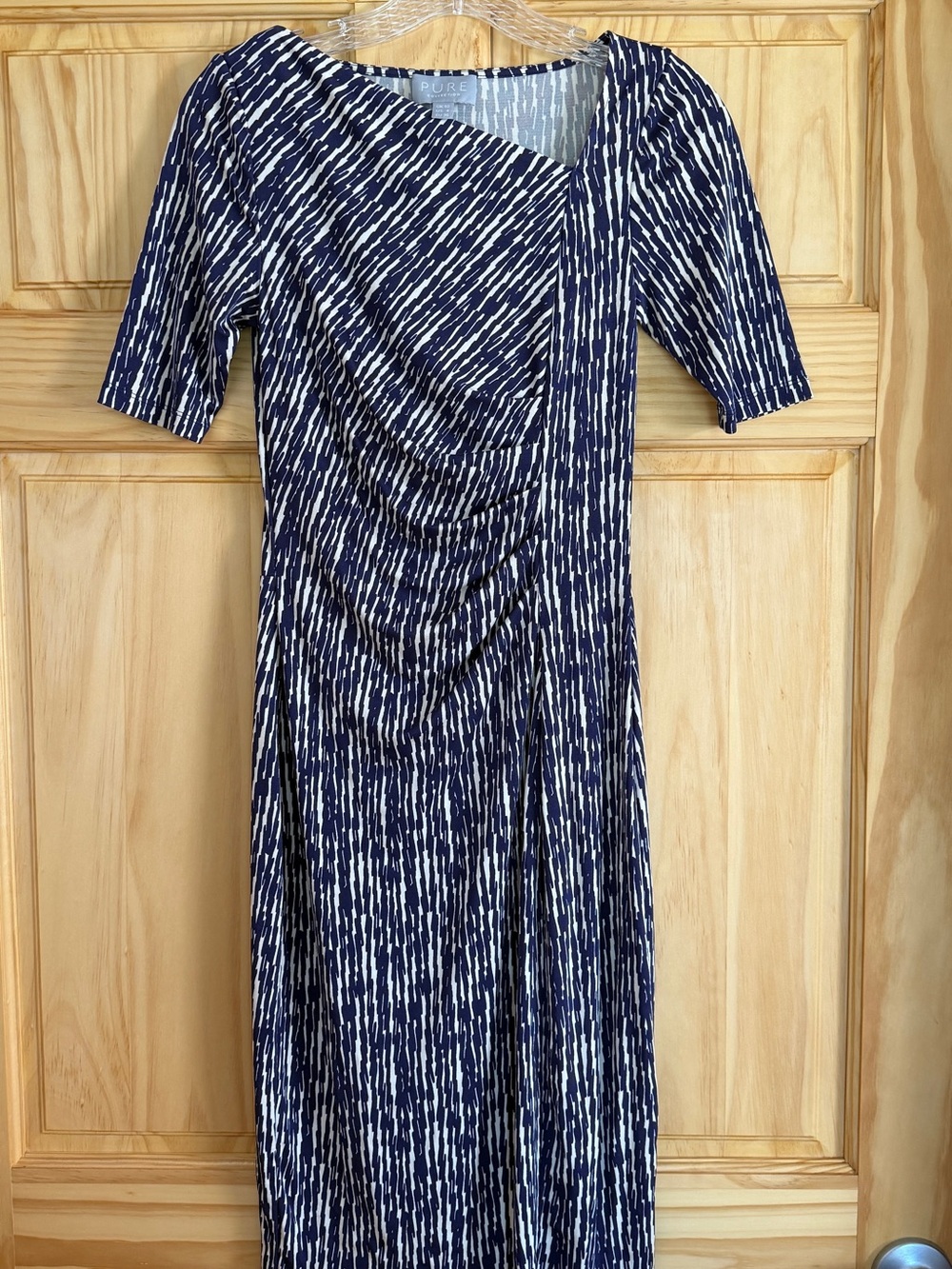 Pure Collection Navy and White Ruched Midi Dress